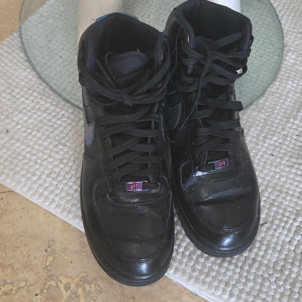 Nike Af1 Black And Multicolor High-Top Sneakers with Iridescent Swoosh Size 10